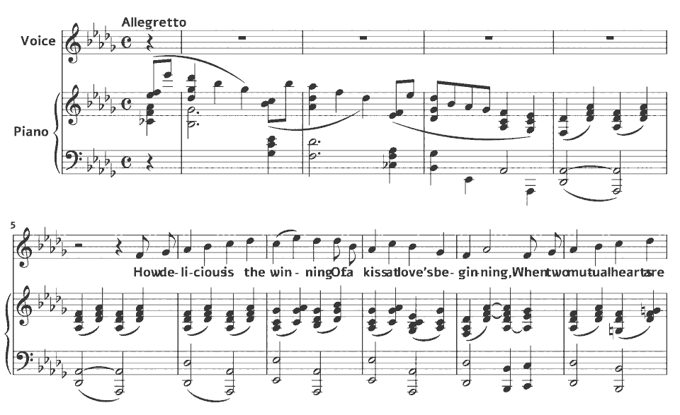 The opening bars of How Delicious is the Winning by Amelia Lehmann in music notation.
