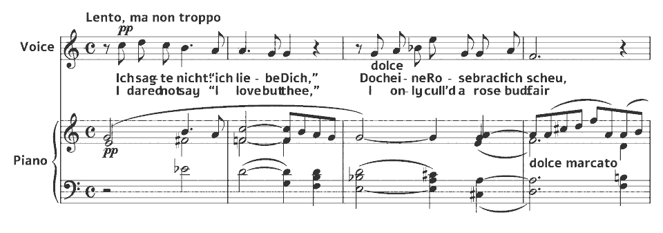 Die ersten Takte von Op.51 Songs: Ich sagte nicht von Amy Beach in Notenschrift.
