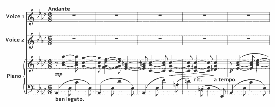 The opening bars of Cottage Cradle Song by Amy Elsie Horrocks in music notation.