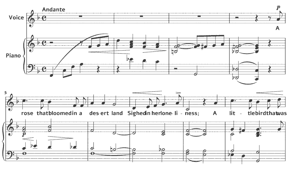 The opening bars of The Bird and the Rose by Amy Elsie Horrocks in music notation.