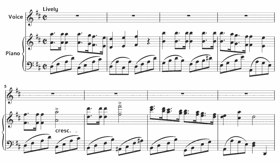 Die ersten Takte von Songs of Remembrance: The Will o’ the Wisp von Ann Mounsey Bartholomew in Notenschrift.