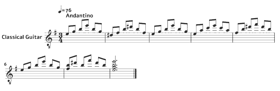 Die ersten Takte von Romanza (arr.) in Notenschrift.