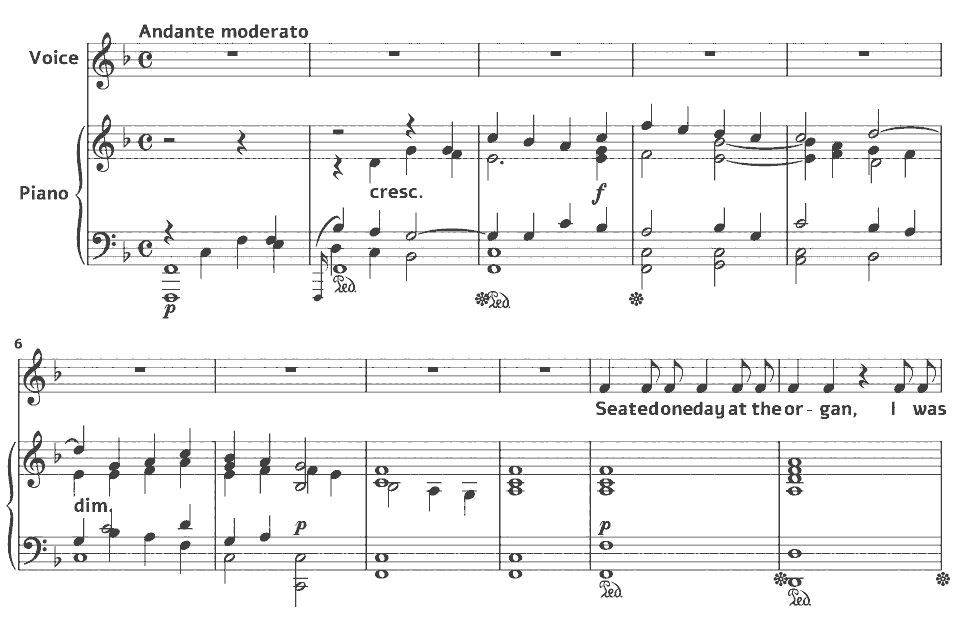 Die ersten Takte von The Lost Chord von Arthur Sullivan in Notenschrift.
