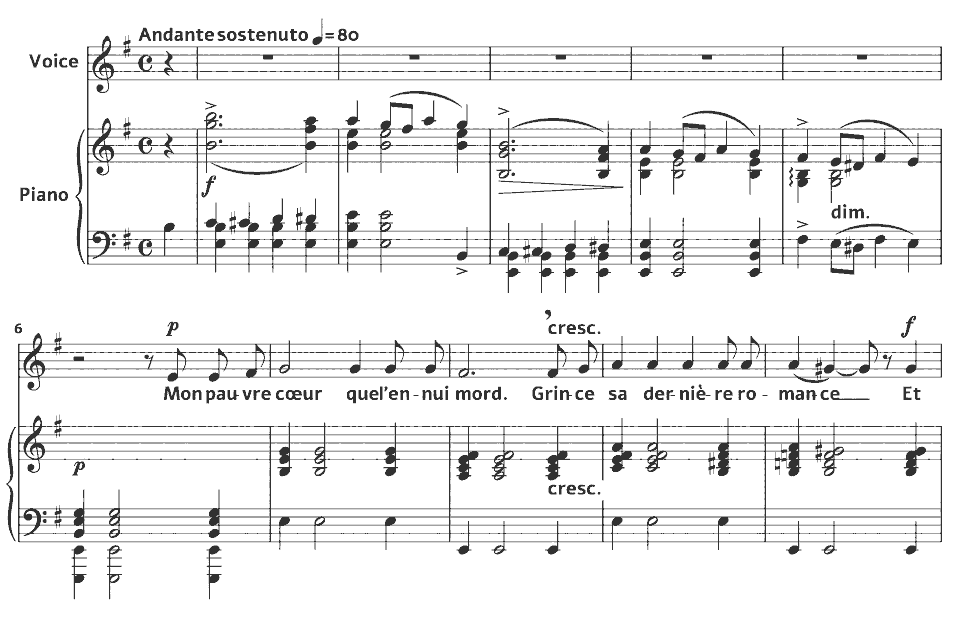 Die ersten Takte von Amertume von Cécile Chaminade in Notenschrift.