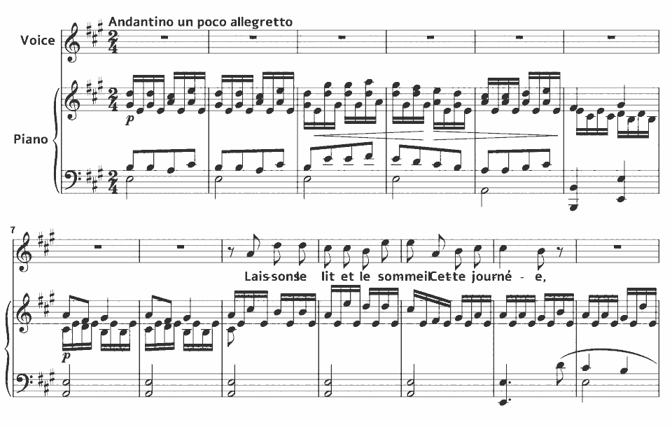 Die ersten Takte von Mélodies: Le Premier Jour de Mai von Charles Gounod in Notenschrift.