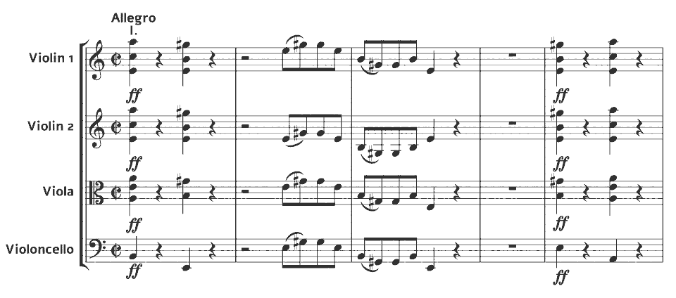 The opening bars of String Quartet No.3 in A minor by Charles Gounod in music notation.