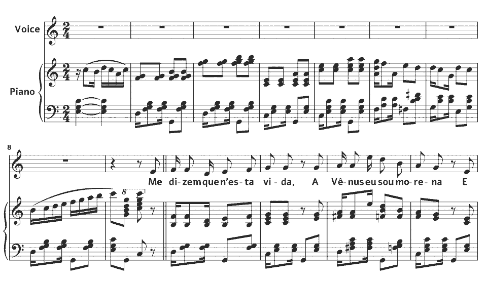 The opening bars of A mulatinha by Chiquinha Gonzaga in music notation.