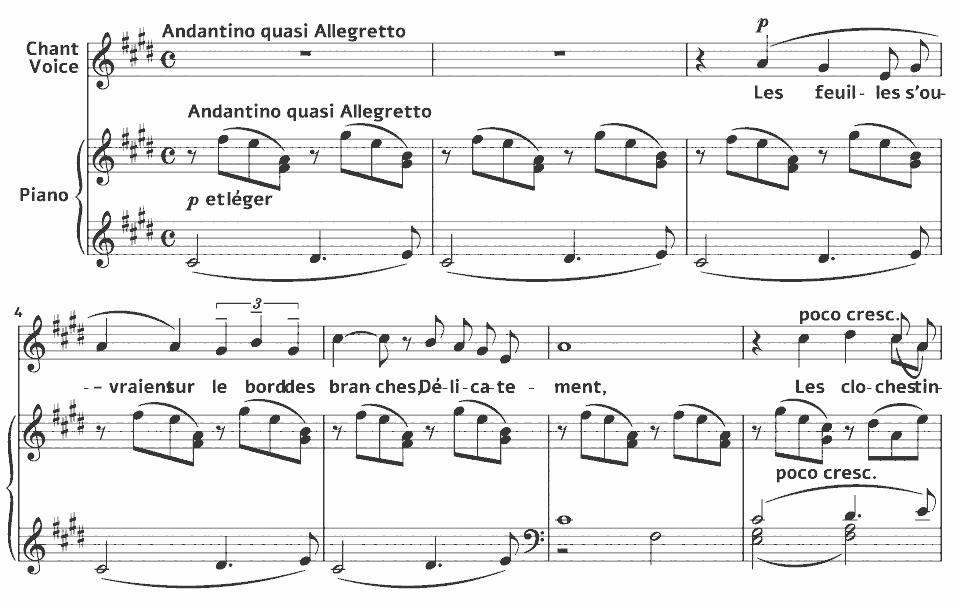 Die ersten Takte von Romances: Les cloches von Claude Debussy in Notenschrift.