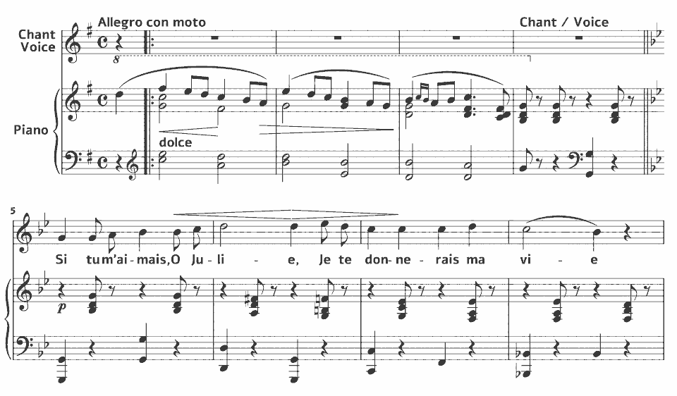 Die ersten Takte von Nouvelles mélodies: Si tu m’aimais! von Clémence de Grandval in Notenschrift.