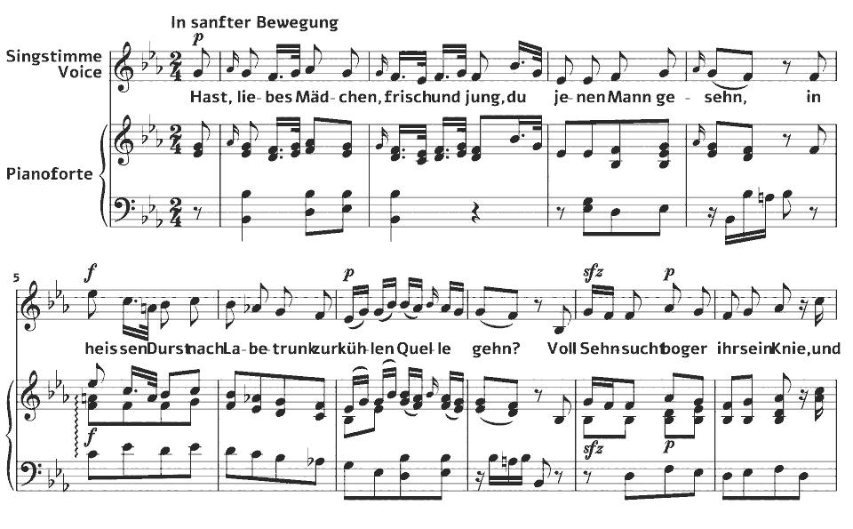 The opening bars of Lieder: Die Silberquelle by Corona Schröter in music notation.