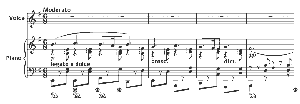 The opening bars of Lieder: Queen Mary’s Song by Edward Elgar in music notation.