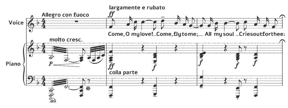Die ersten Takte von Op.60 Songs: The Torch von Edward Elgar in Notenschrift.