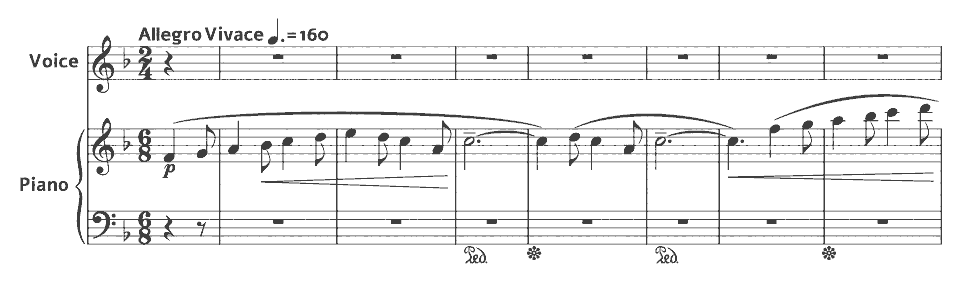 The opening bars of Spring Songs: All the World Awakes Today by Edward German in music notation.