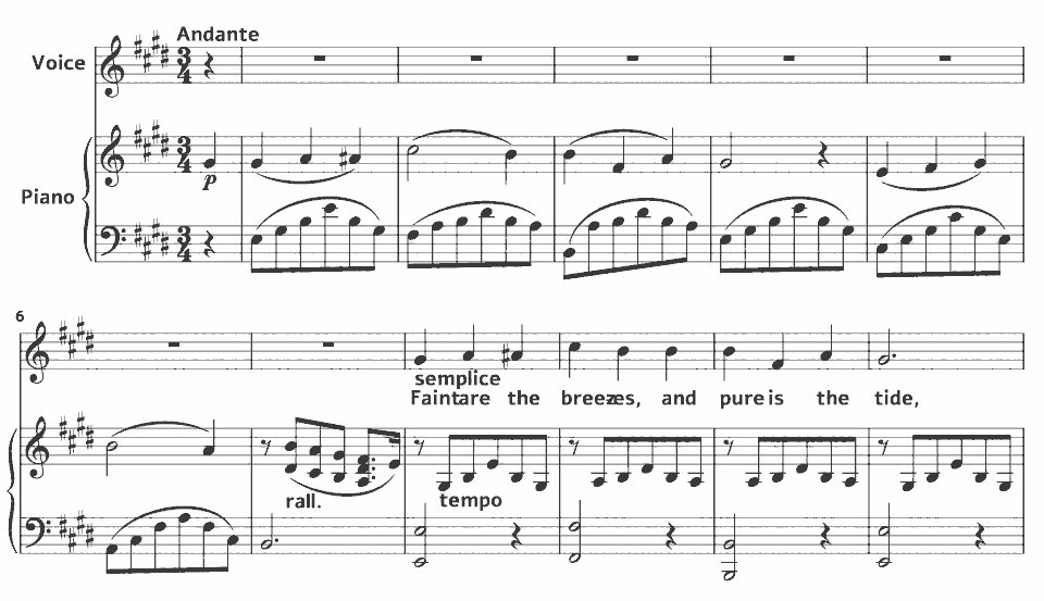 The opening bars of Cushla Machree by Elizabeth Phillips in music notation.