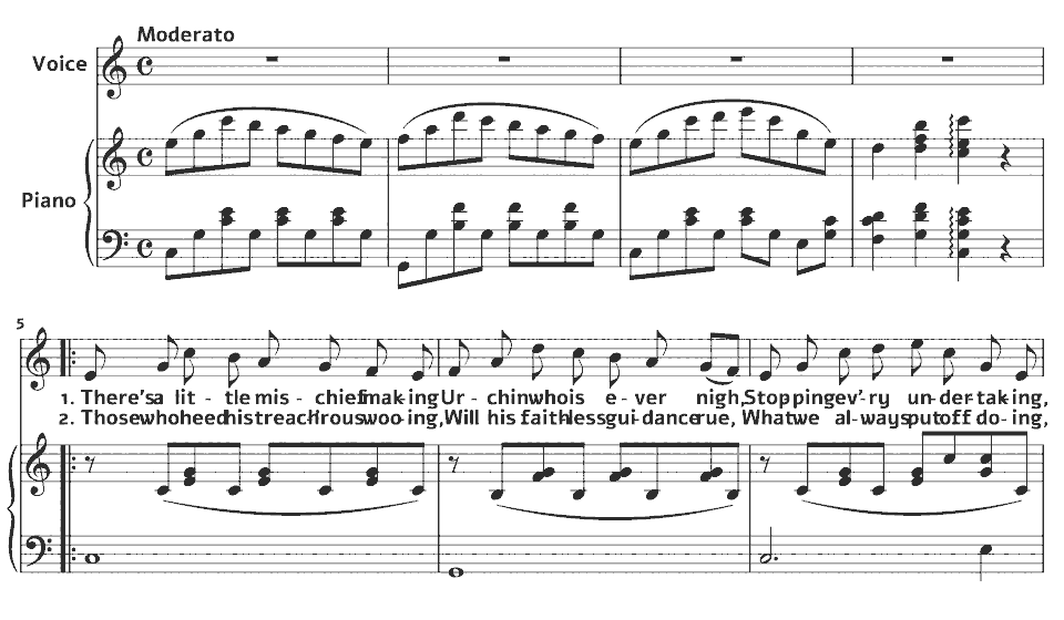 Die ersten Takte von Bye-and-Bye von Elizabeth Philp in Notenschrift.