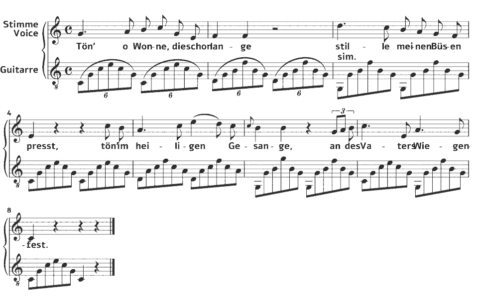 Die ersten Takte von Lieder: Der Geburtstag von Emilie Zumsteeg in Notenschrift.