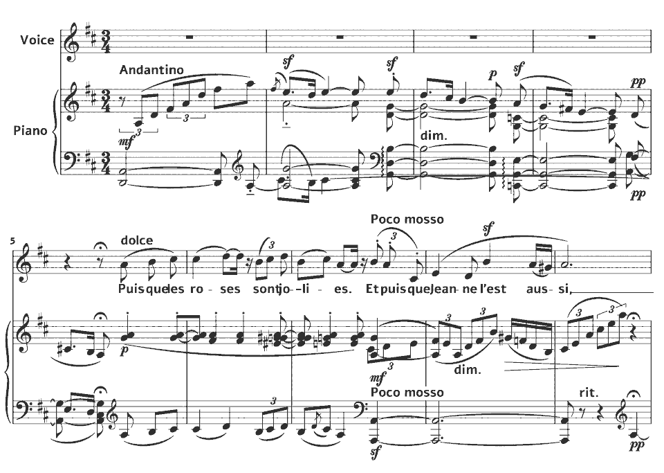 Die ersten Takte von Chanson pour Jeanne von Emmanuel Chabrier in Notenschrift.