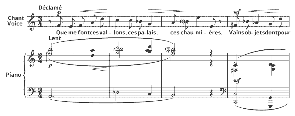 Die ersten Takte von Petites mélodies: Elégie von Erik Satie in Notenschrift.