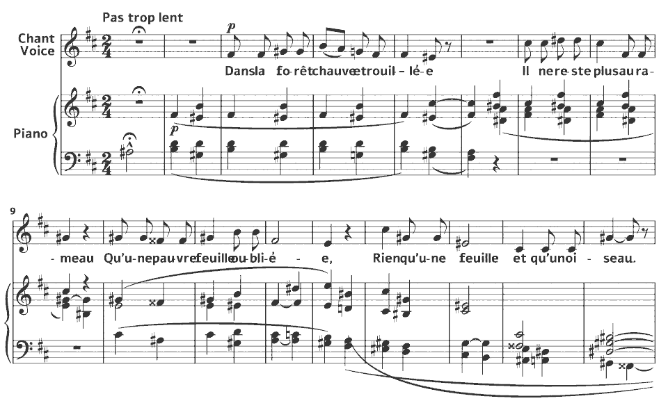 Die ersten Takte von Op.2 Mélodies: La dernière feuille von Ernest Chausson in Notenschrift.