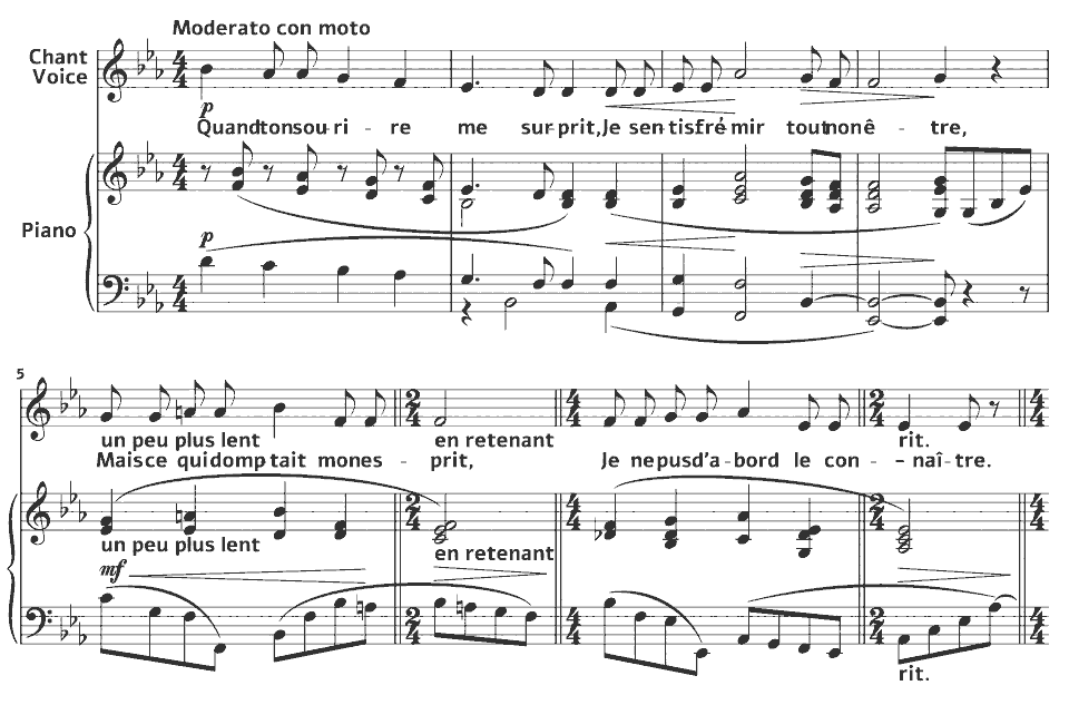 Die ersten Takte von Op.2 Mélodies: Le Charme von Ernest Chausson in Notenschrift.