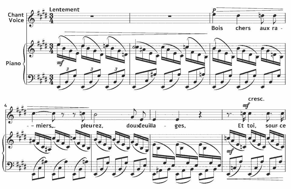The opening bars of Op.2 Mélodies: Nanny by Ernest Chausson in music notation.