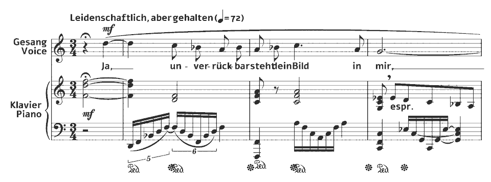Die ersten Takte von Op. posth Lieder fernen Gedenkens: Zeig mir dein wahres Bild von Evelyn Faltis in Notenschrift.