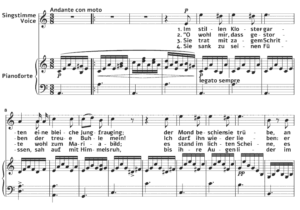 The opening bars of Lieder: Die Nonne by Fanny Hensel in music notation.