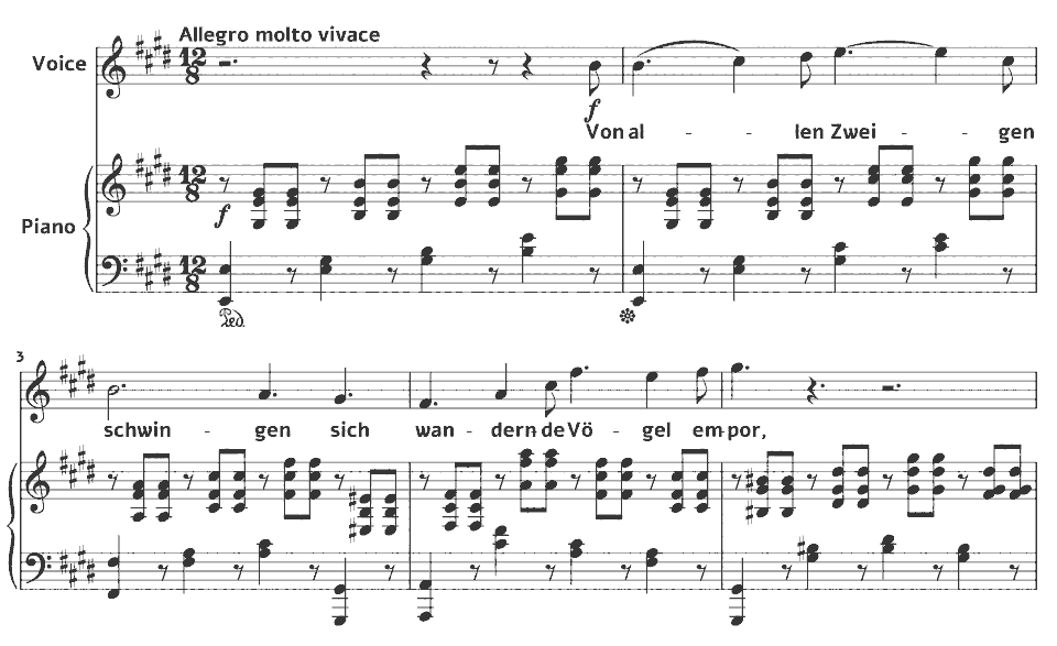 Die ersten Takte von Op.10 Lieder: Nach Süden von Fanny Hensel in Notenschrift.