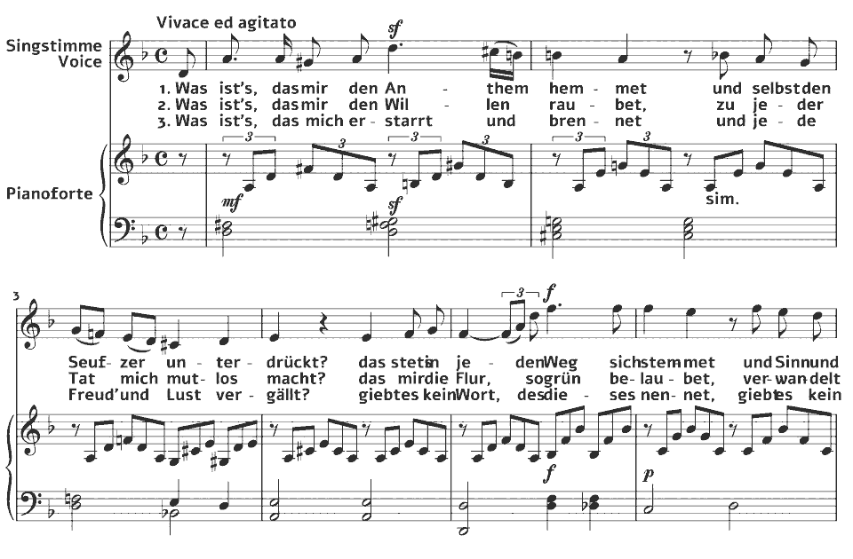 Die ersten Takte von Songs: Das Heimweh von Fanny Hensel in Notenschrift.