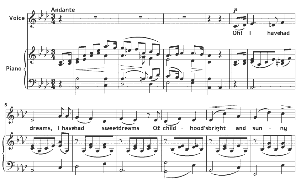 The opening bars of Dreams by Faustina Hasse Hodges in music notation.