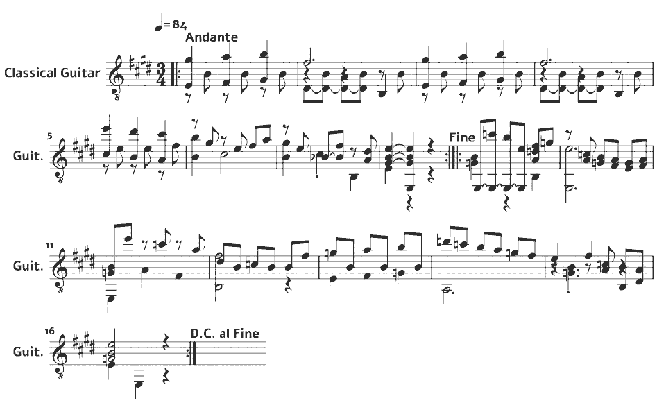The opening bars of Lágrima (Preludio) by Francisco Tárrega in music notation.