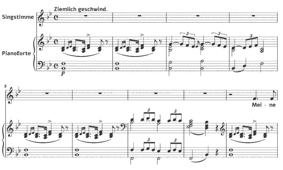 The opening bars of D.795 Die schöne Müllerin: Pause by Franz Schubert in music notation.
