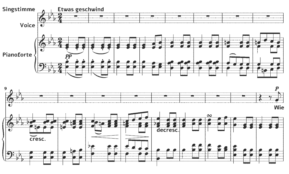 Die ersten Takte von Op.96 Lieder: D.939 Die Sterne von Franz Schubert in Notenschrift.