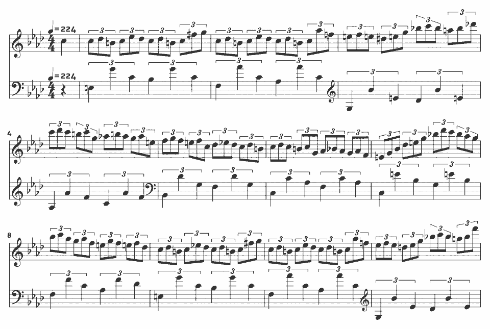 The opening bars of Étude in F minor, Op. 25 No. 2 by Frédéric Chopin in music notation.