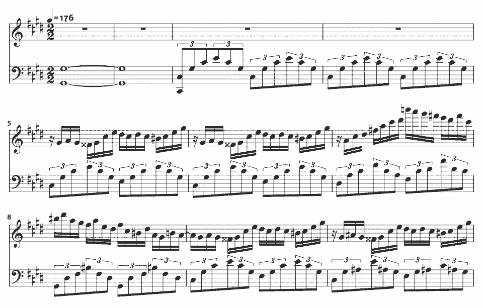 The opening bars of Fantaisie-Impromptu in C-sharp minor, Op. 66 by Frédéric Chopin in music notation.