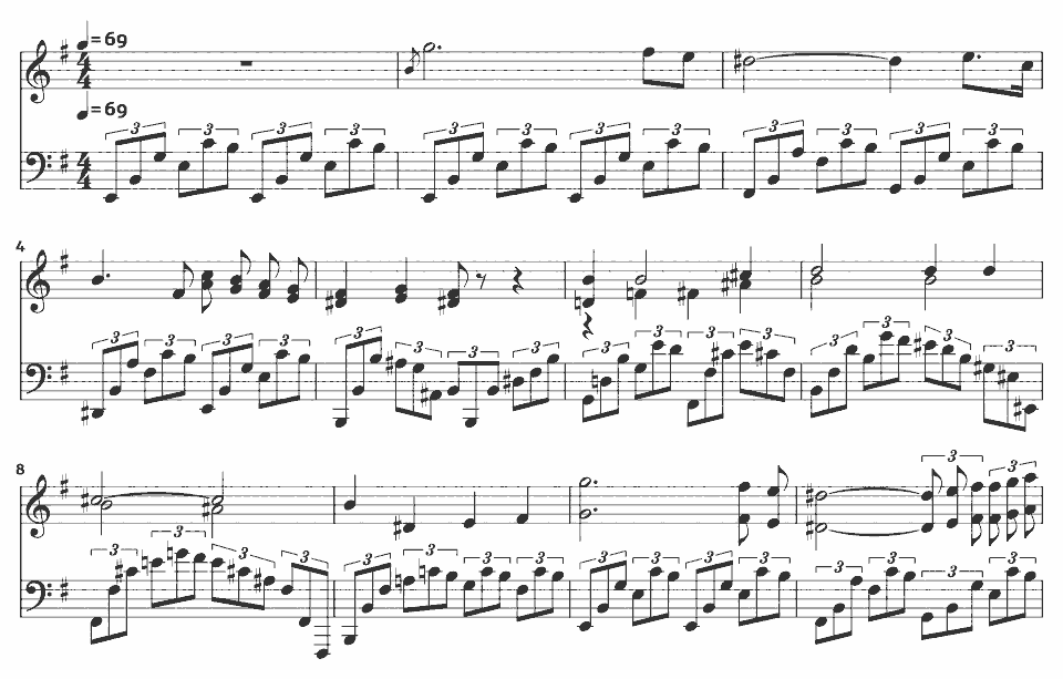The opening bars of Nocturne in E minor, Op. 72 No. 1 by Frédéric Chopin in music notation.