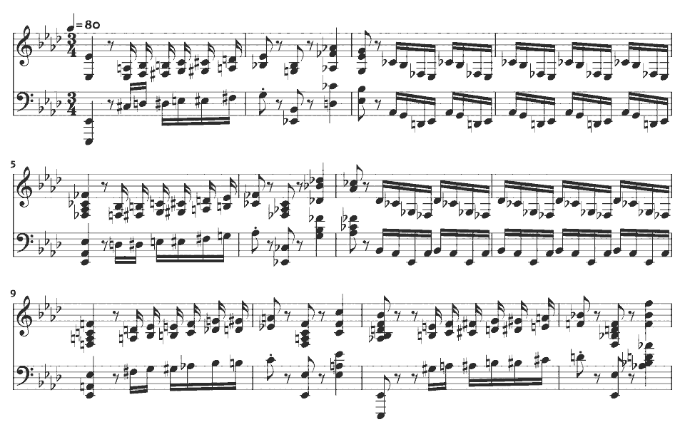 Die ersten Takte von Polonaise in A-flat major, Op. 53 ("Héroïque") von Frédéric Chopin in Notenschrift.