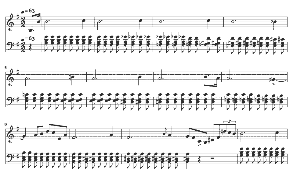 The opening bars of Prelude in E minor, Op. 28 No. 4 by Frédéric Chopin in music notation.