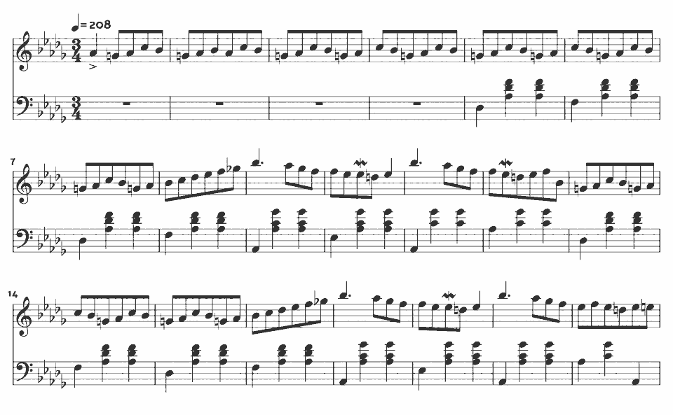 The opening bars of Waltz in D-flat major, Op. 64 No. 1 ("Minute") by Frédéric Chopin in music notation.