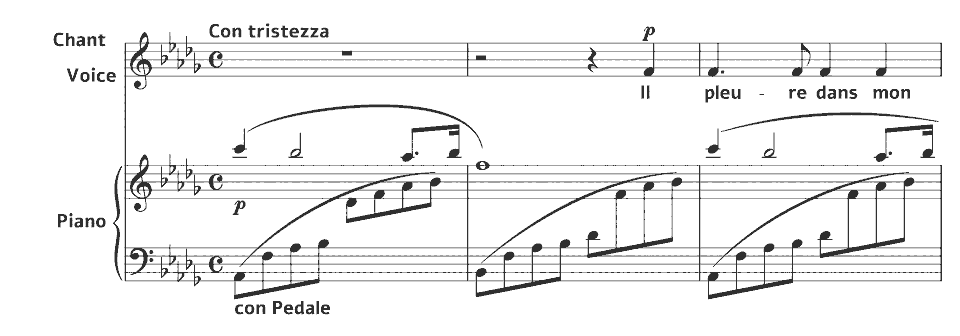 The opening bars of RT V16 Songs: Il pleure dans mon cœur by Frederick Delius in music notation.