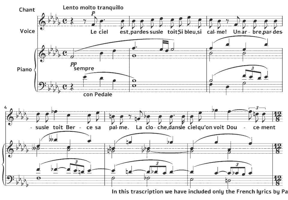 Die ersten Takte von RT V16 Songs: Le ciel est par-dessus le toit von Frederick Delius in Notenschrift.