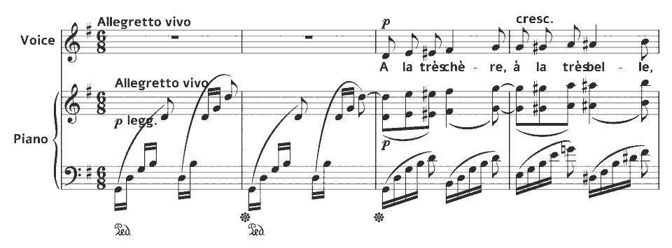 Die ersten Takte von Op.7 Songs: Hymne von Gabriel Fauré in Notenschrift.