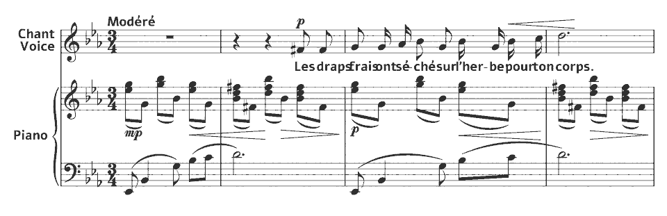 The opening bars of Le Sommeil by Gabrielle Ferrari in music notation.