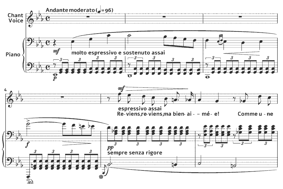 The opening bars of Op.21 Mélodies: Absence by Georges Bizet in music notation.
