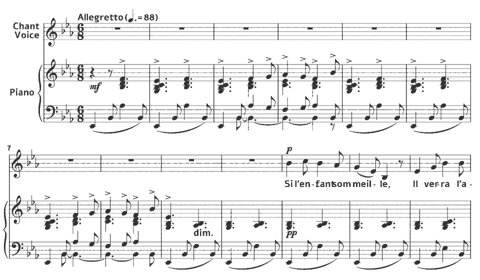 Die ersten Takte von Op.21 Mélodies: Berceuse von Georges Bizet in Notenschrift.