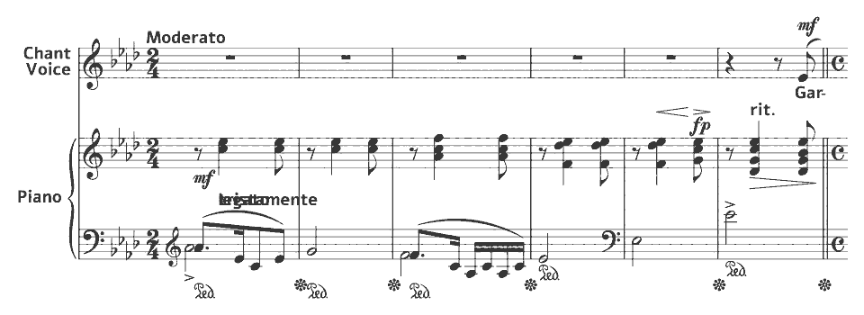 The opening bars of Bouquet de violettes by Guy d’ Hardelot in music notation.