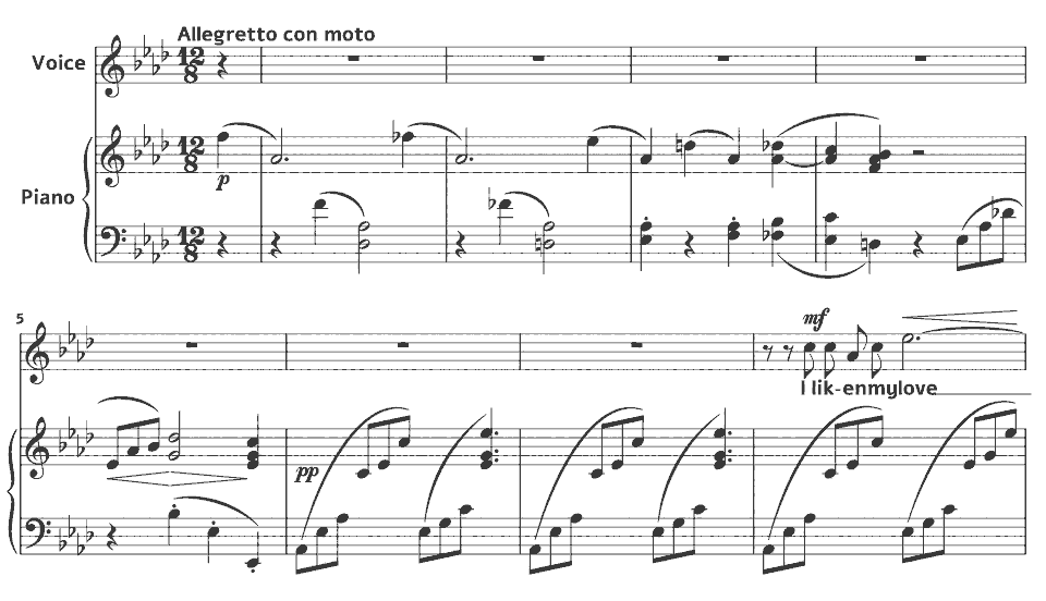 The opening bars of New Songs: For Ever Mine by Harold Boulton in music notation.