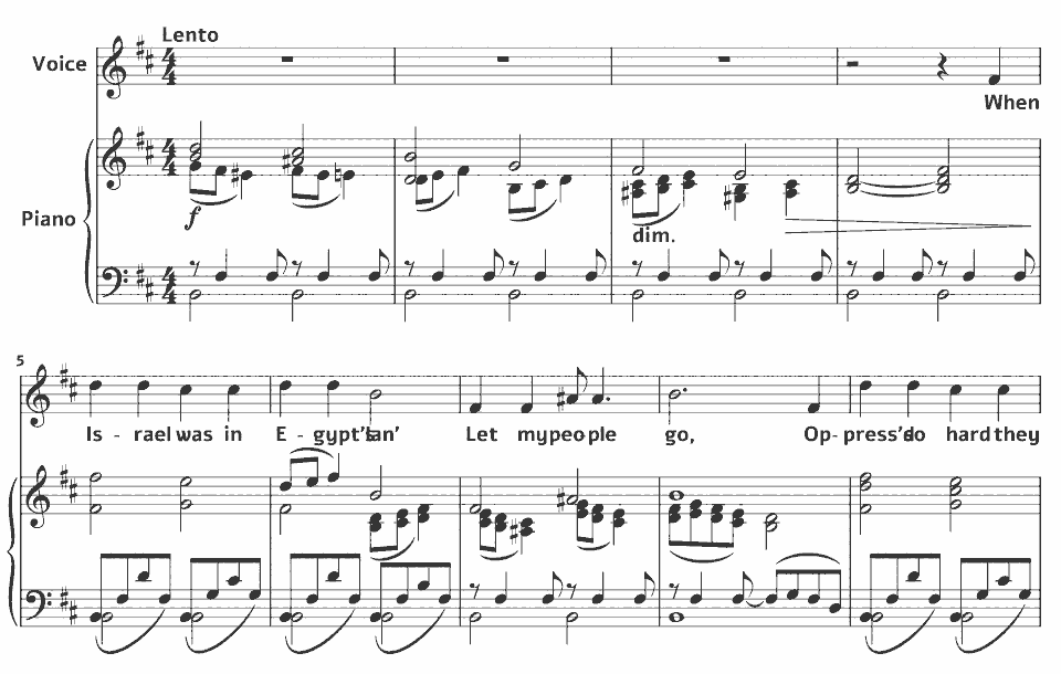 The opening bars of Moses Go down by Harry Thacker Burleigh in music notation.