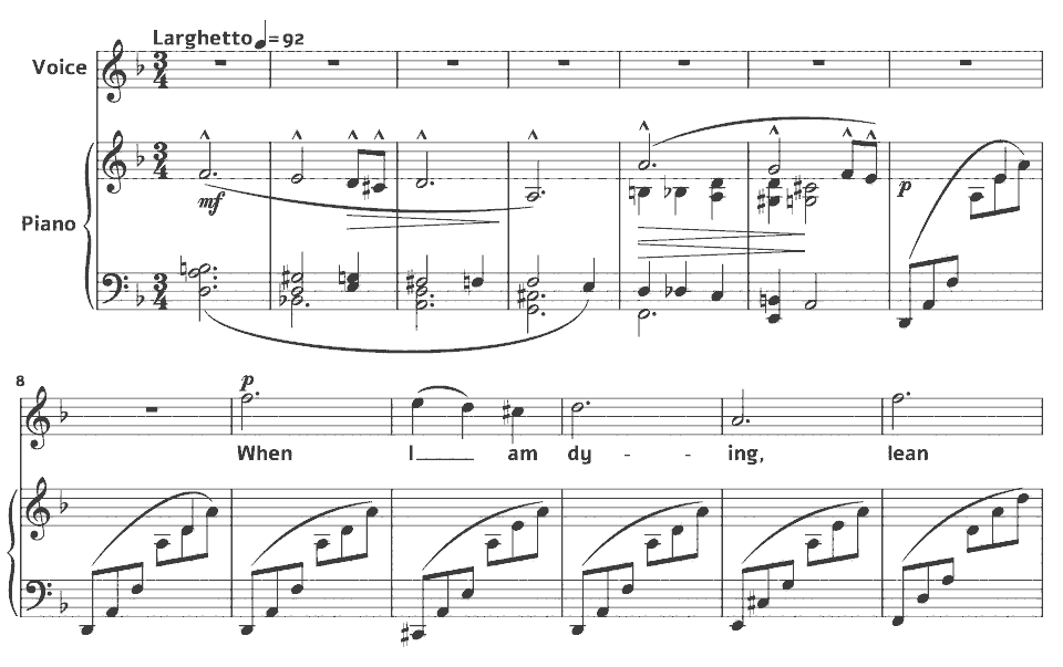 Die ersten Takte von Songs of Laurence Hope: Till I Wake von Harry Thacker Burleigh in Notenschrift.