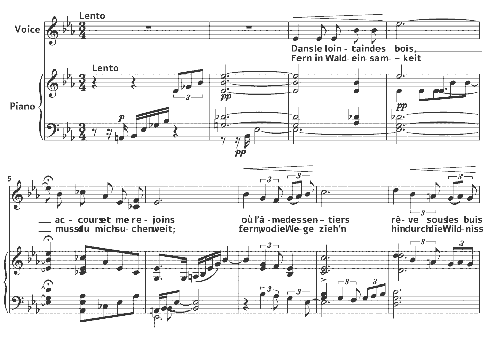 The opening bars of Songs: Dans le lointain des bois by Helena Munktell in music notation.